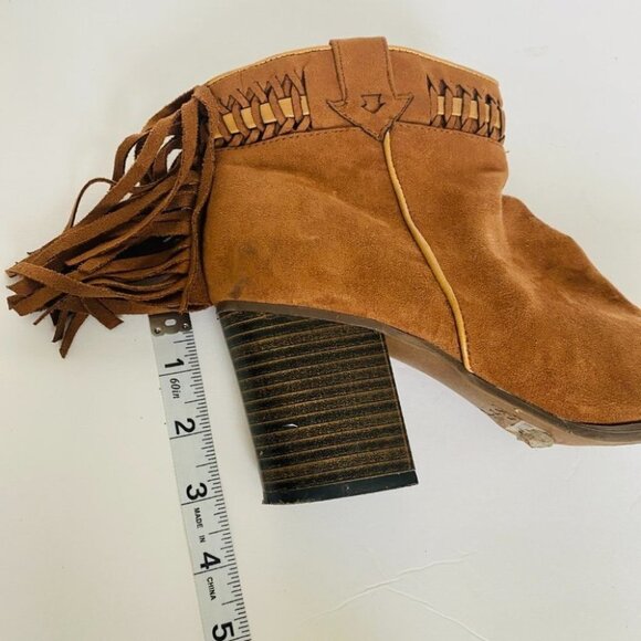 Qupid Cognac Tan Western Style Fringe Ankle Booties Sz 7 - Picture 14 of 15